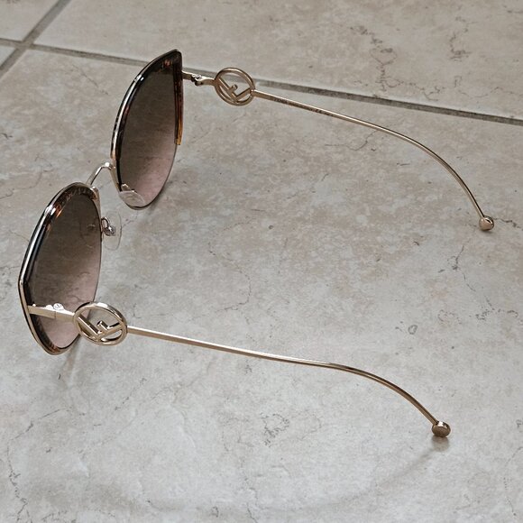 NWOT FENDI BUTTERFLY ITALY HAVANA GOLD CAT EYE METAL F LOGO OVERSIZED SUNGLASSES main image 6